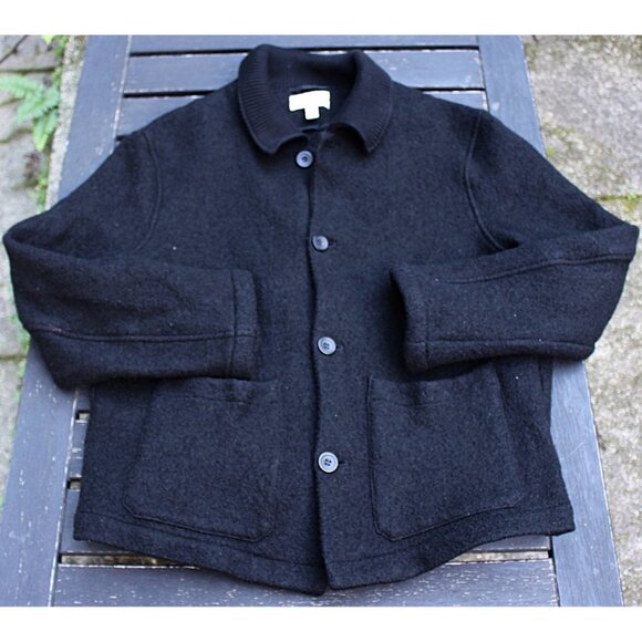 COS Boiled Wool Chore Jacket with Rib Knit Collar, Black, XL - Picture 2 of 9